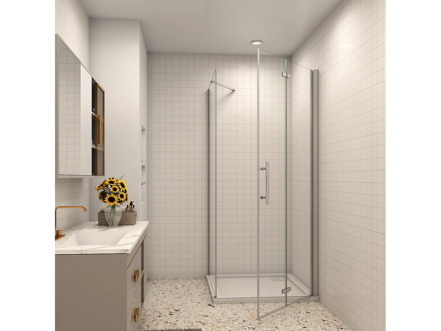 B:70xT:70x195cm Falttür Drehtür Eckeinstieg Duschabtrennung Duschkabine Dusche