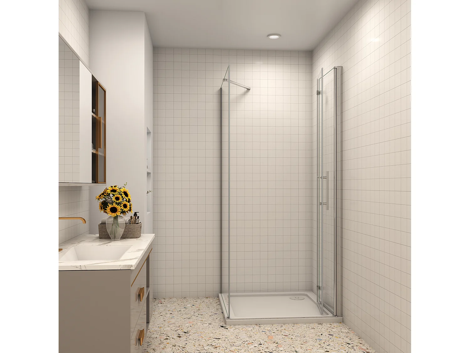 B:70xT:80x195cm Falttür Drehtür Eckeinstieg Duschabtrennung Duschkabine Dusche