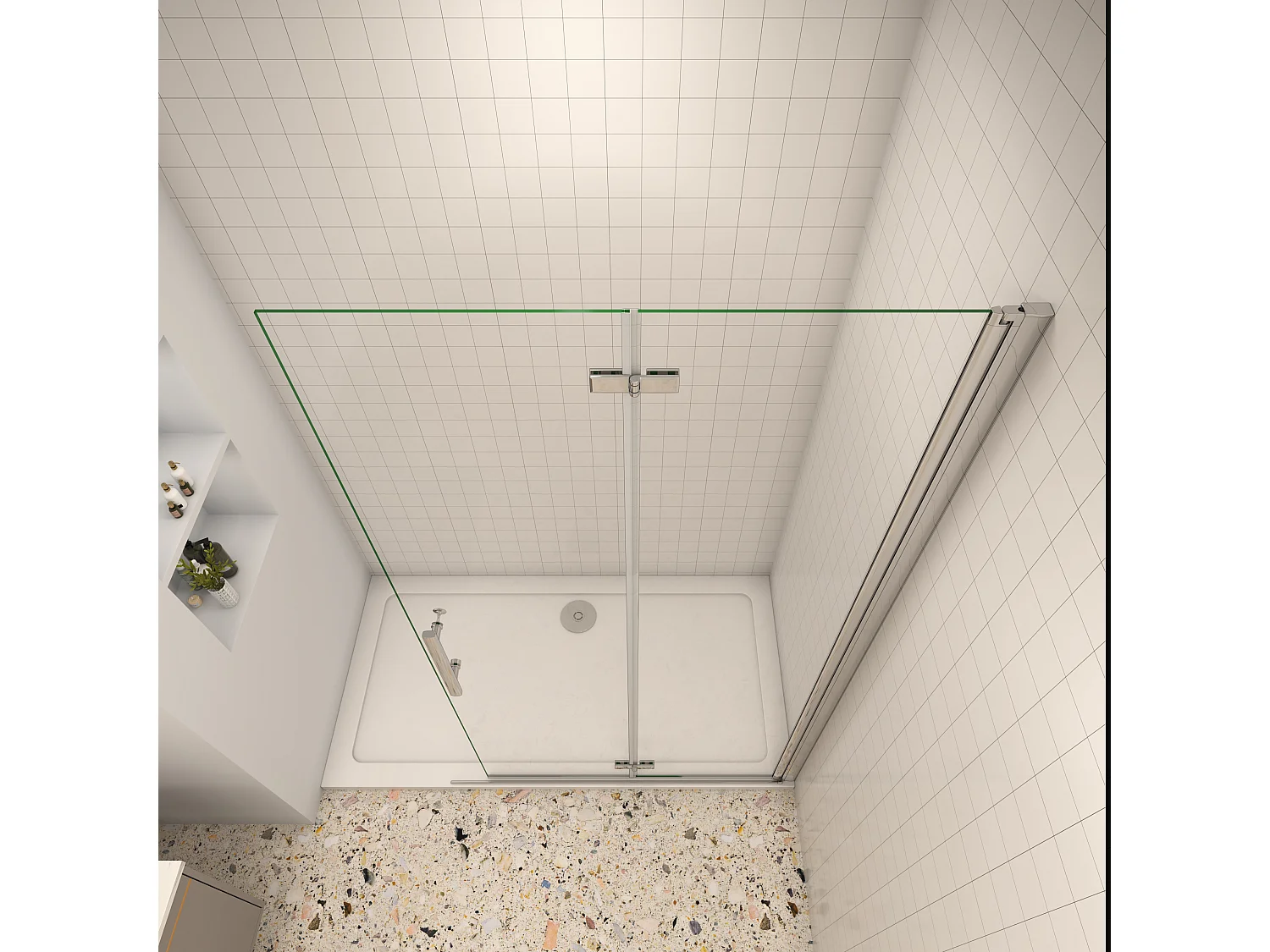 100x185cm Walk in Faltbar+drehbar Nano ESG Glas Duschwand Duschtür Duschabtrennung Dusche