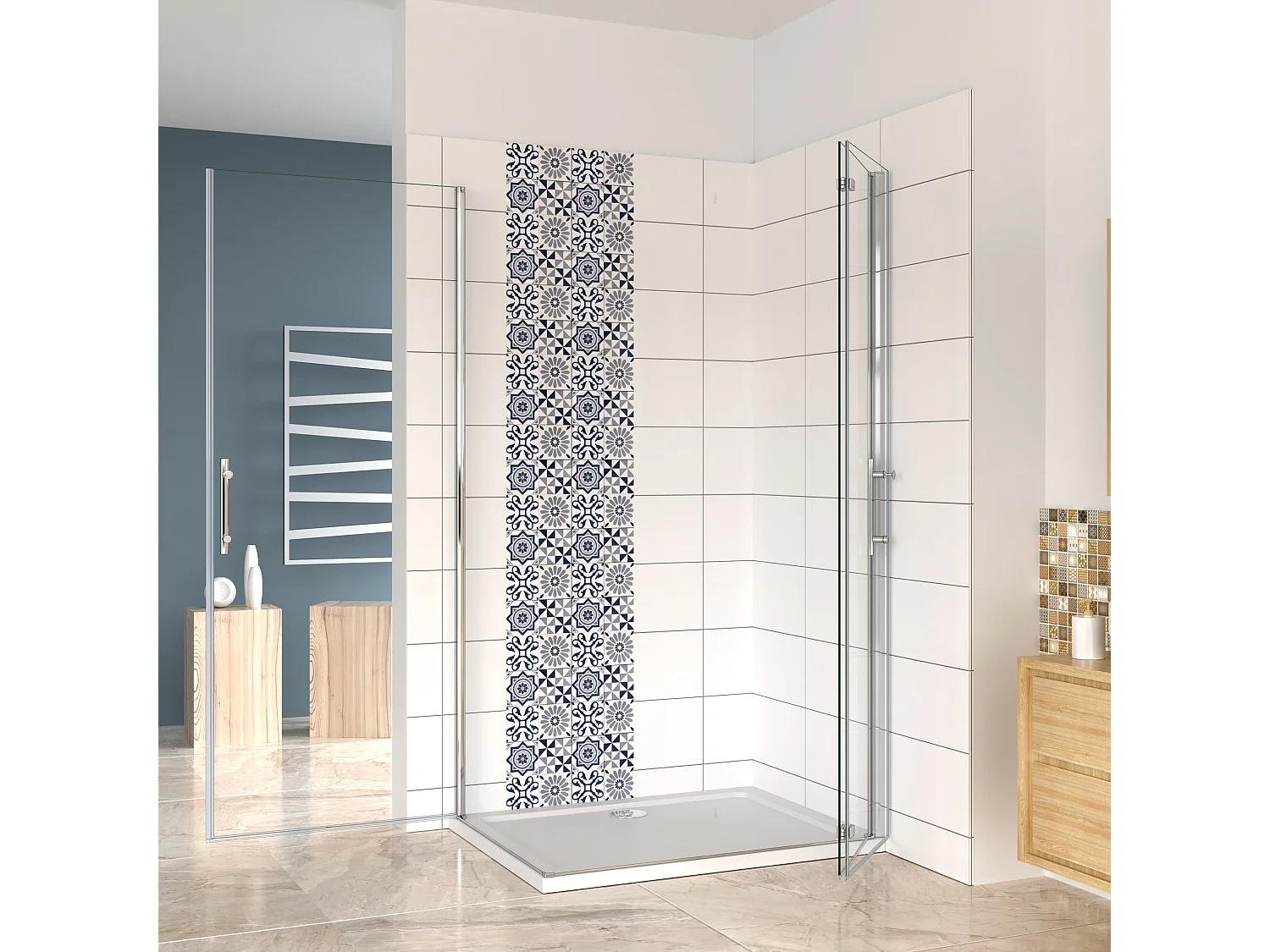 Falttür(70cm) x Drehtür(100cm) x Höhe 185cm Nano ESG Eckdukabine Duschabtrennung Eckdusche