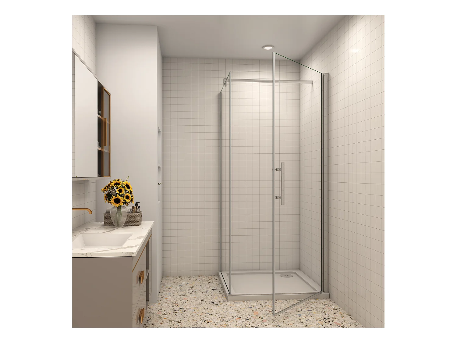 Duschwand: 70x70cm Duschkabine Duschabtrennung Eckeinstieg Dusche Duschtür 6mm NANO-Glas Höhe: 185cm mit Stabilisator 90cm