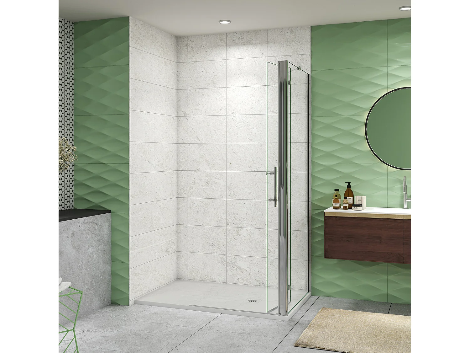 100x80x195cm Drehtür & Falttür(Walk in) Schwingtür Eckeinstieg Seitenwand Dusche Duschabtrennung