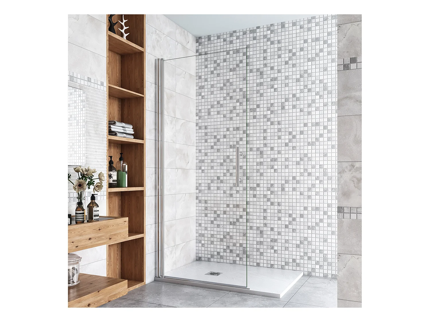 90x185cm Walk-In Duschabtrennung drehbar Duschwand 6mm Nano-ESG Duschkabine