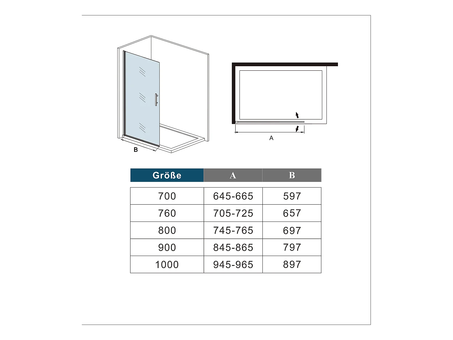 90x185cm Walk-In Duschabtrennung drehbar Duschwand 6mm Nano-ESG Duschkabine