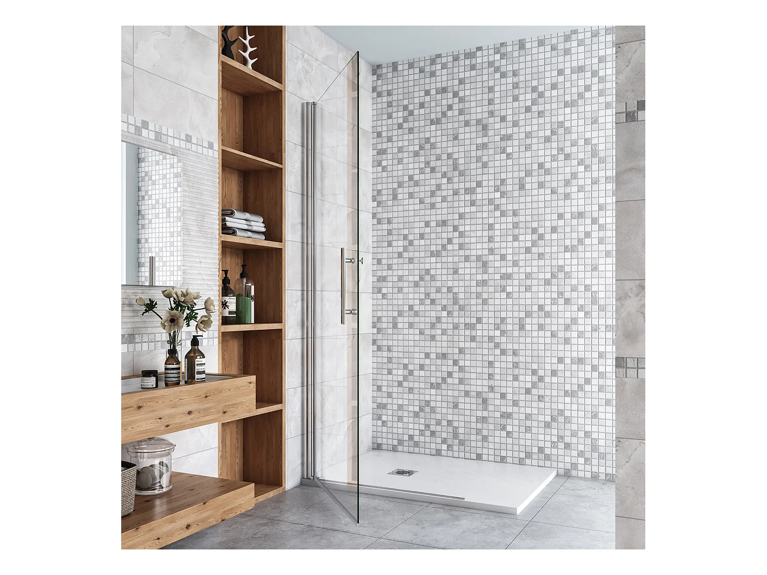 90x185cm Walk-In Duschabtrennung drehbar Duschwand 6mm Nano-ESG Duschkabine