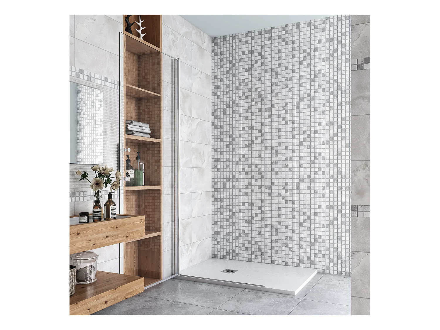 90x185cm Walk-In Duschabtrennung drehbar Duschwand 6mm Nano-ESG Duschkabine