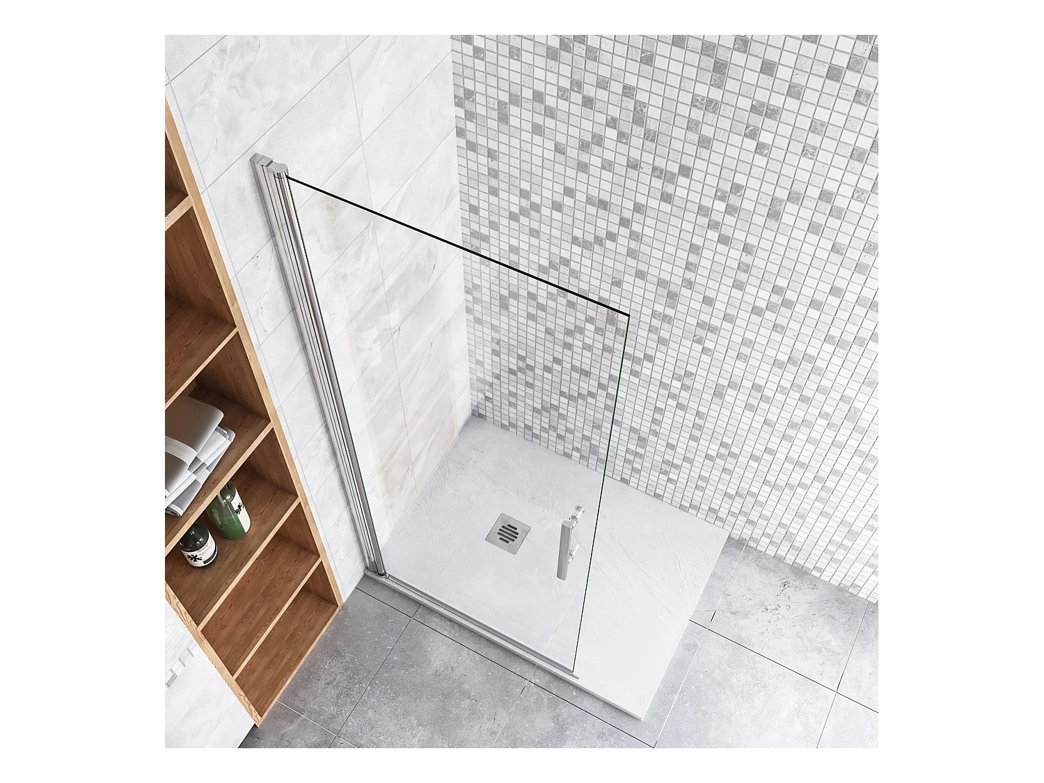 90x185cm Walk-In Duschabtrennung drehbar Duschwand 6mm Nano-ESG Duschkabine