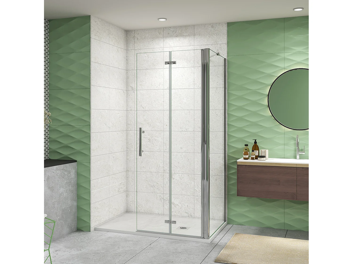 80x80x195cm Drehtür & Falttür(Walk in) Schwingtür Eckeinstieg Seitenwand Dusche Duschabtrennung