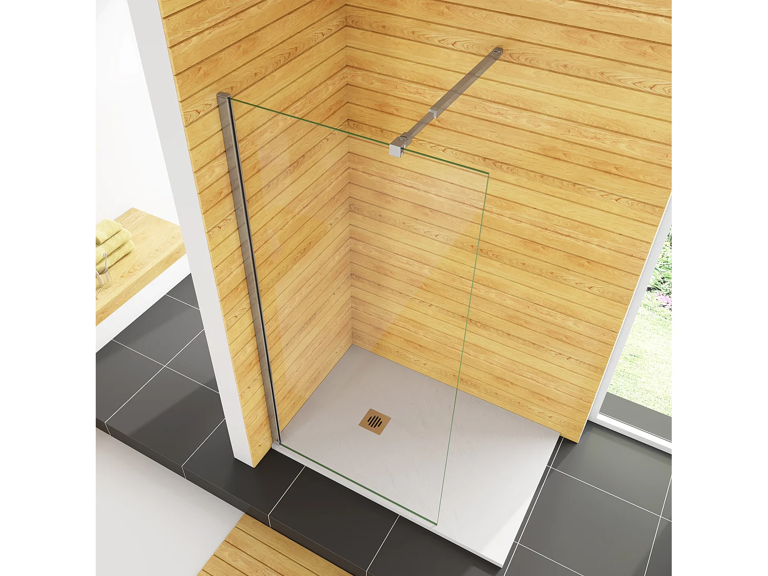 30x200cm+73-120cm Stabilisator 10mm Nano Sicherheitsglas Walk in Duschwand Duschabtrennung Höhe 200cm