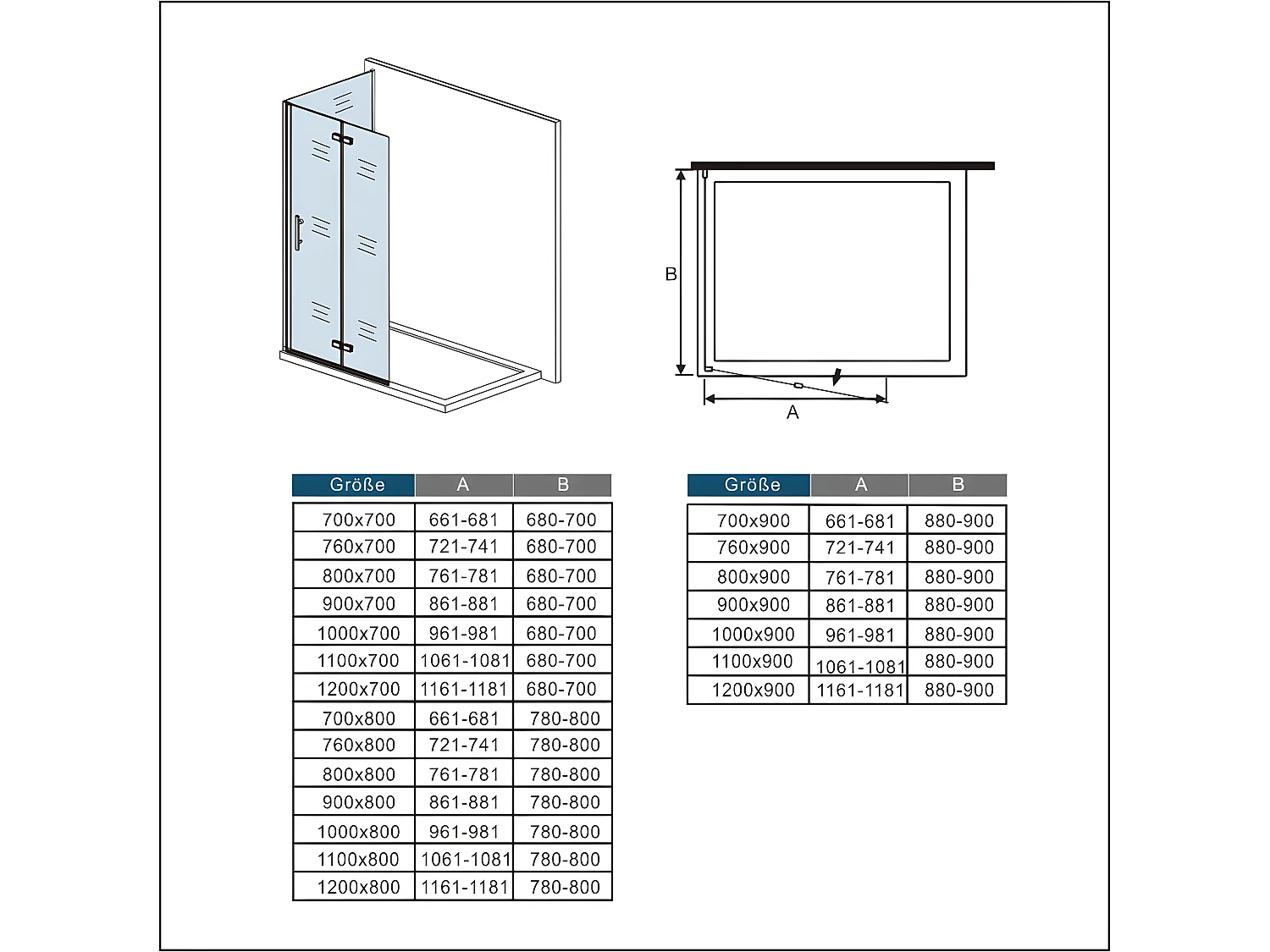 90x90x195cm Drehtür & Falttür(Walk in) Schwingtür Eckeinstieg Seitenwand Dusche Duschabtrennung