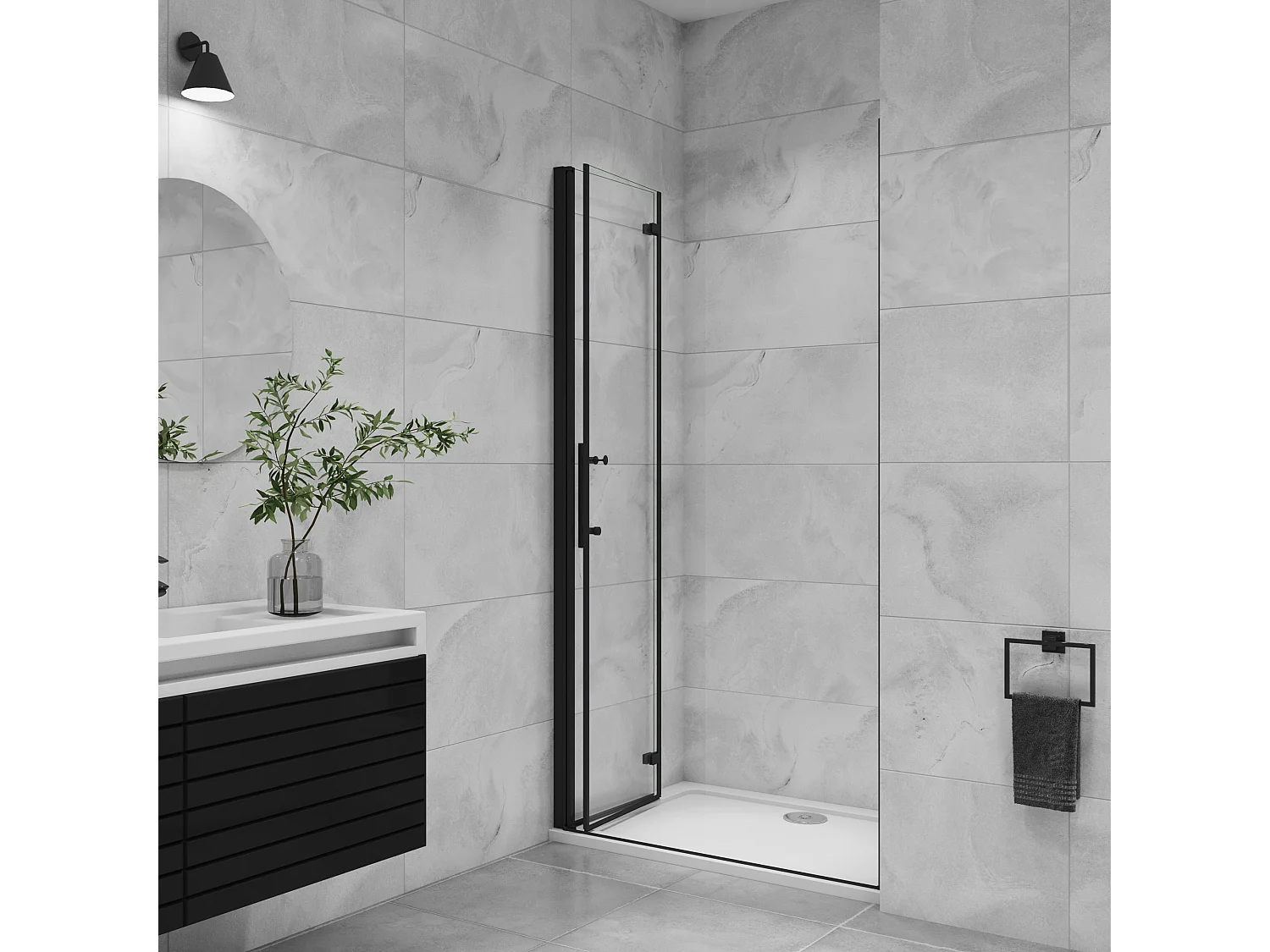 70x195cm 6mm Nano ESG Glas Schwarz Falttür+drehtür+Scharniertür Duschwand Duschabtrennung