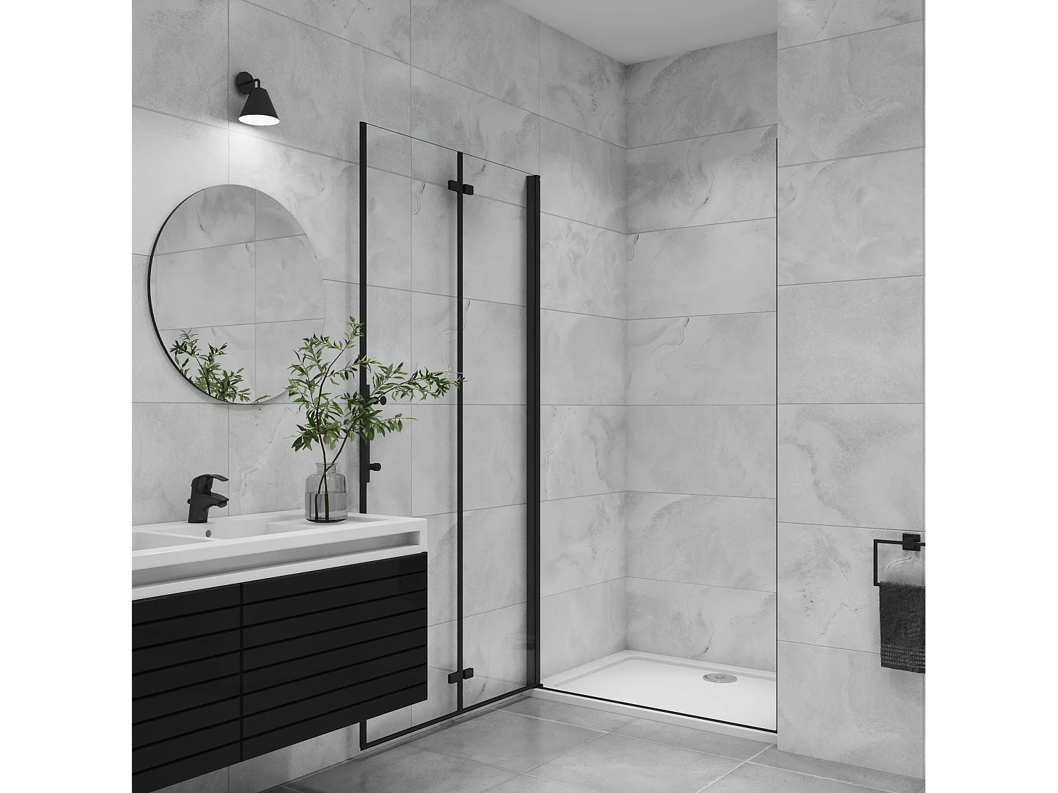 70x195cm 6mm Nano ESG Glas Schwarz Falttür+drehtür+Scharniertür Duschwand Duschabtrennung