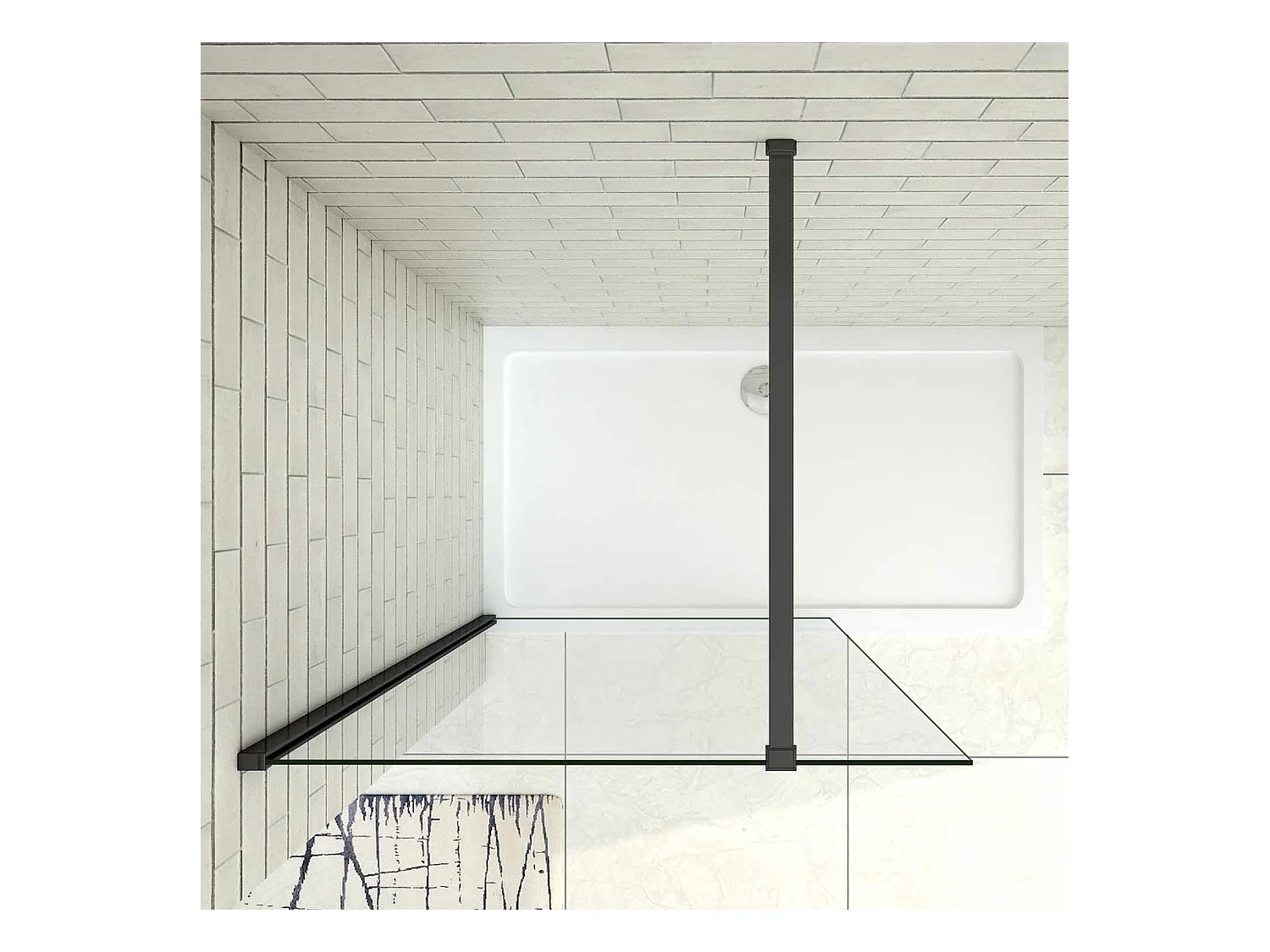 100x200cm Schwarzrahmen Walk in Duschkabine Duschwand +N Form 90cm Stabilisator 8mm NANO ESG-Glas Duschabtrennung Duschtrennwand