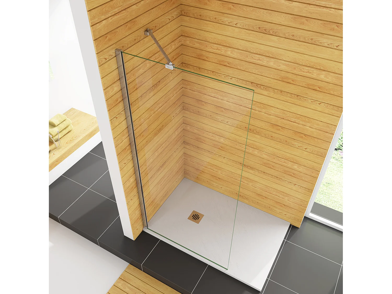 Duschabtrennung Duschwand Walk in 45 cm Querhaltstange 130 cm Gals