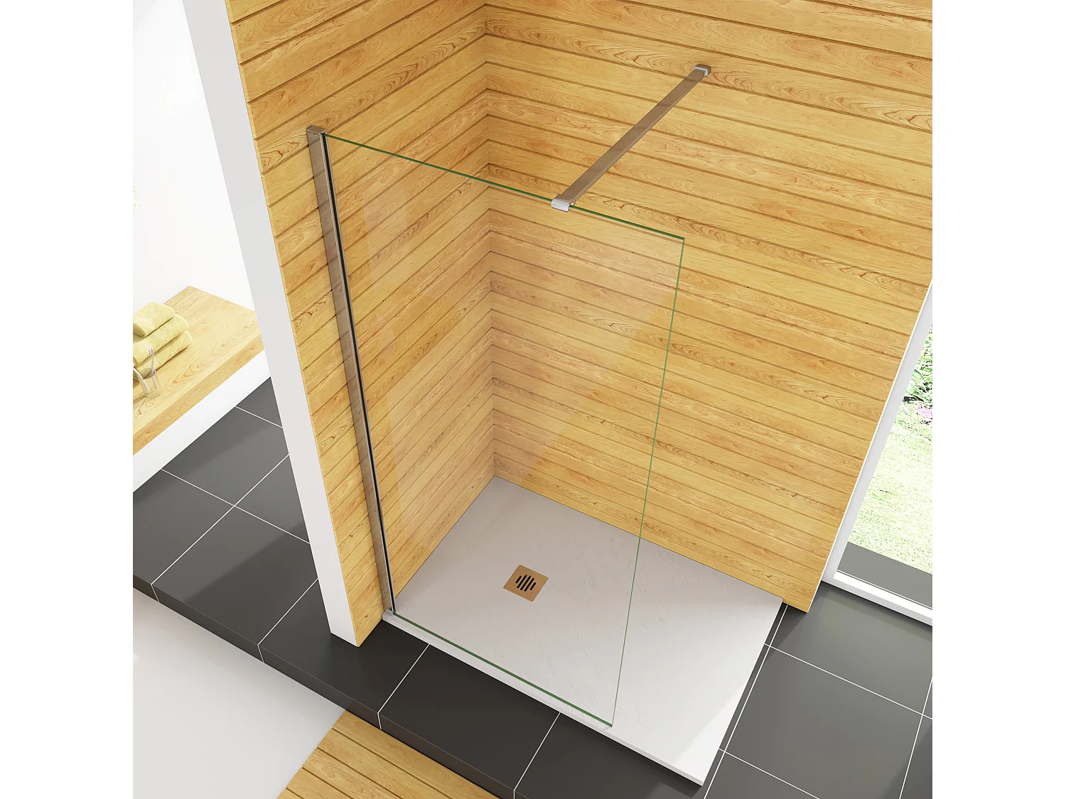 50x200cm+N Form: 90cm Stabilisator 8mm Nano Sicherheitsglas Walk in Duschwand Duschabtrennung Höhe 200cm