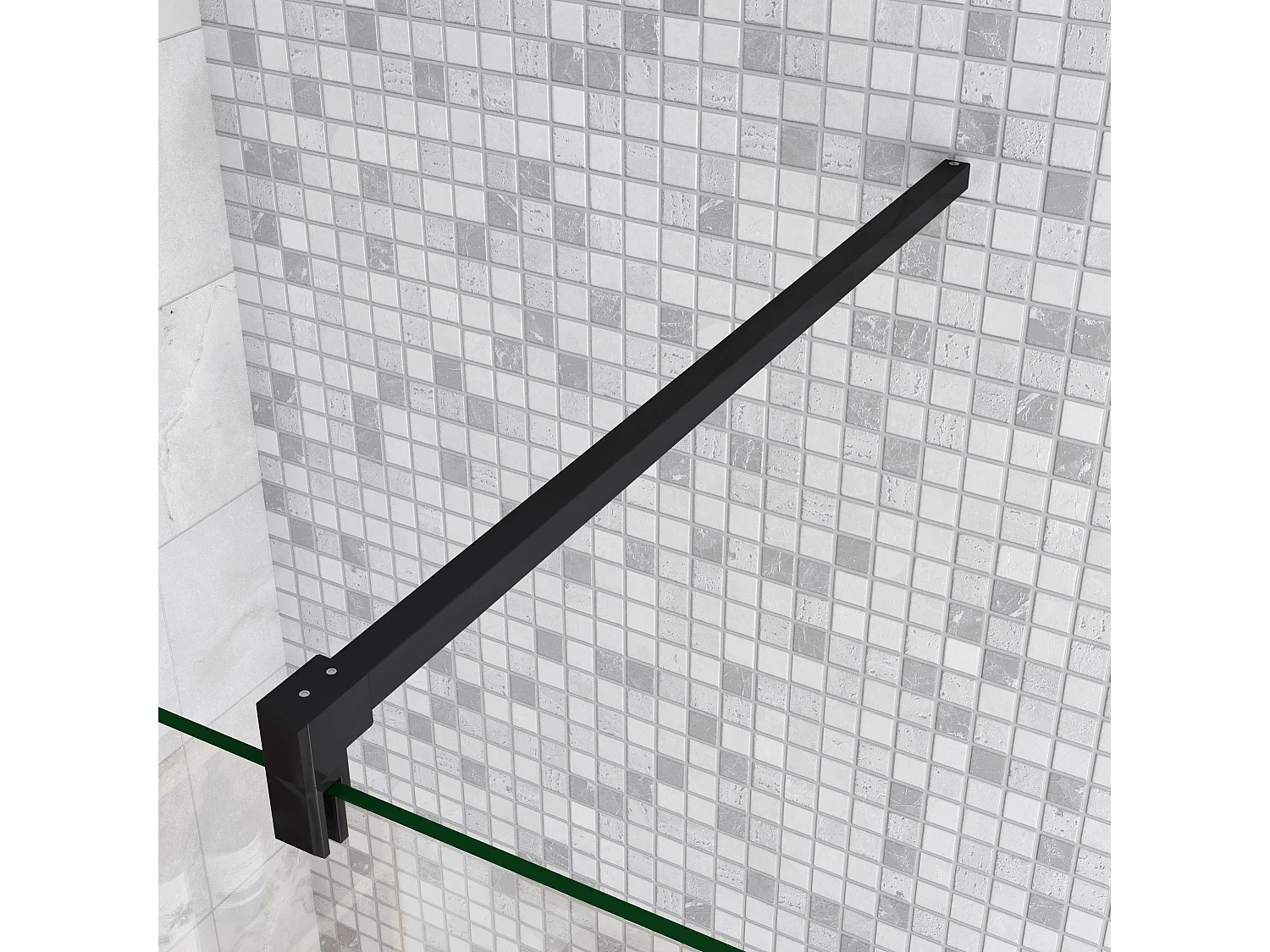 30x200cm Schwarzrahmen Walk in Duschkabine Duschwand +F Form 140cm Stabilisator 8mm NANO ESG-Glas Duschabtrennung Duschtrennwand