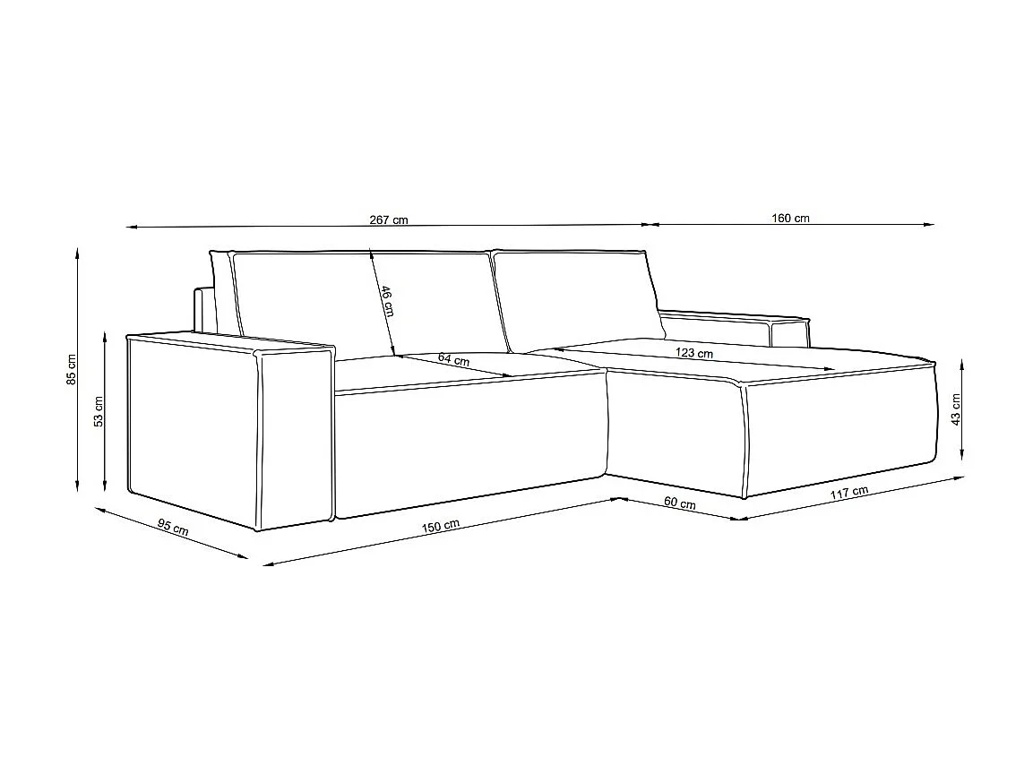 Ecksofa - Ecke rechts - Cord - Beige - AMELIA
