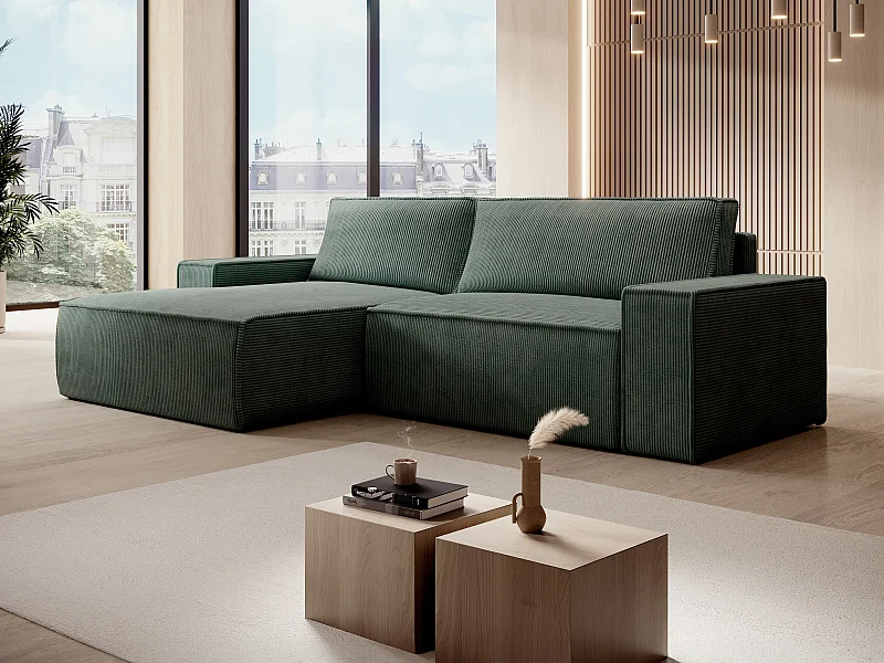 Divano  in Velluto a coste Verde abete - Angolo a sinistra - AMELIA