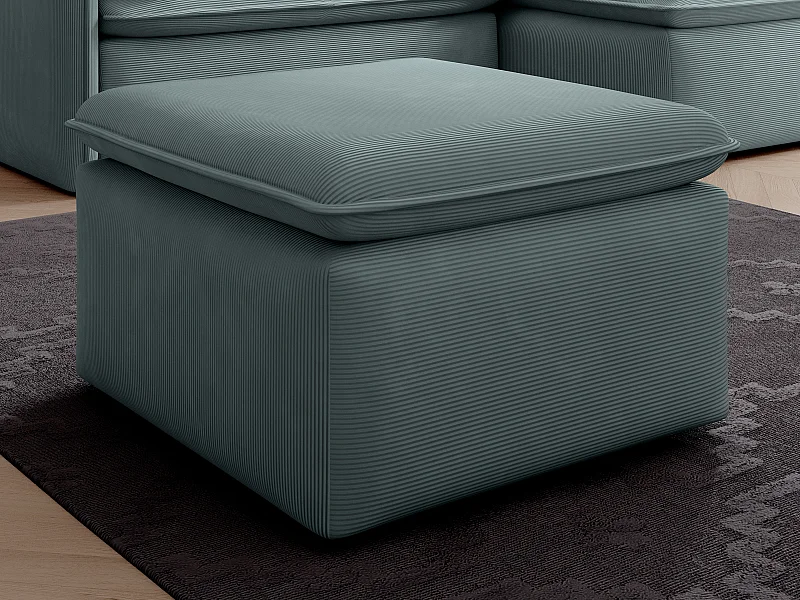 Pouf en velours côtelé fines côtes bleu TEODORA