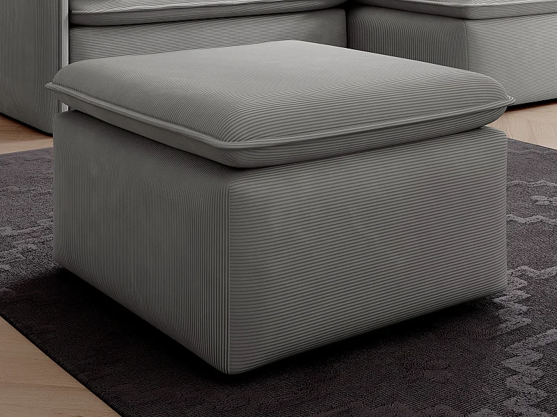 Pouf en velours côtelé fines côtes gris clair TEODORA