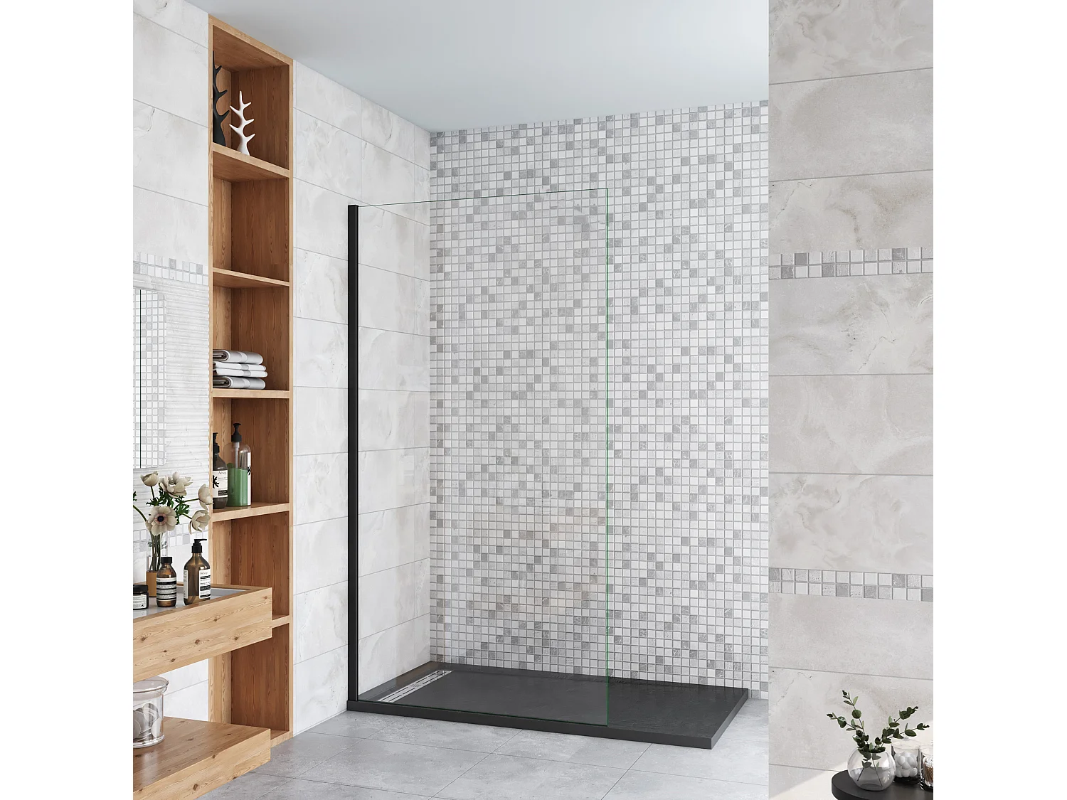 Duschabtrennung Duschwand Walk in ohne Querhaltstange 90 cm Gals 10 mm Dicke