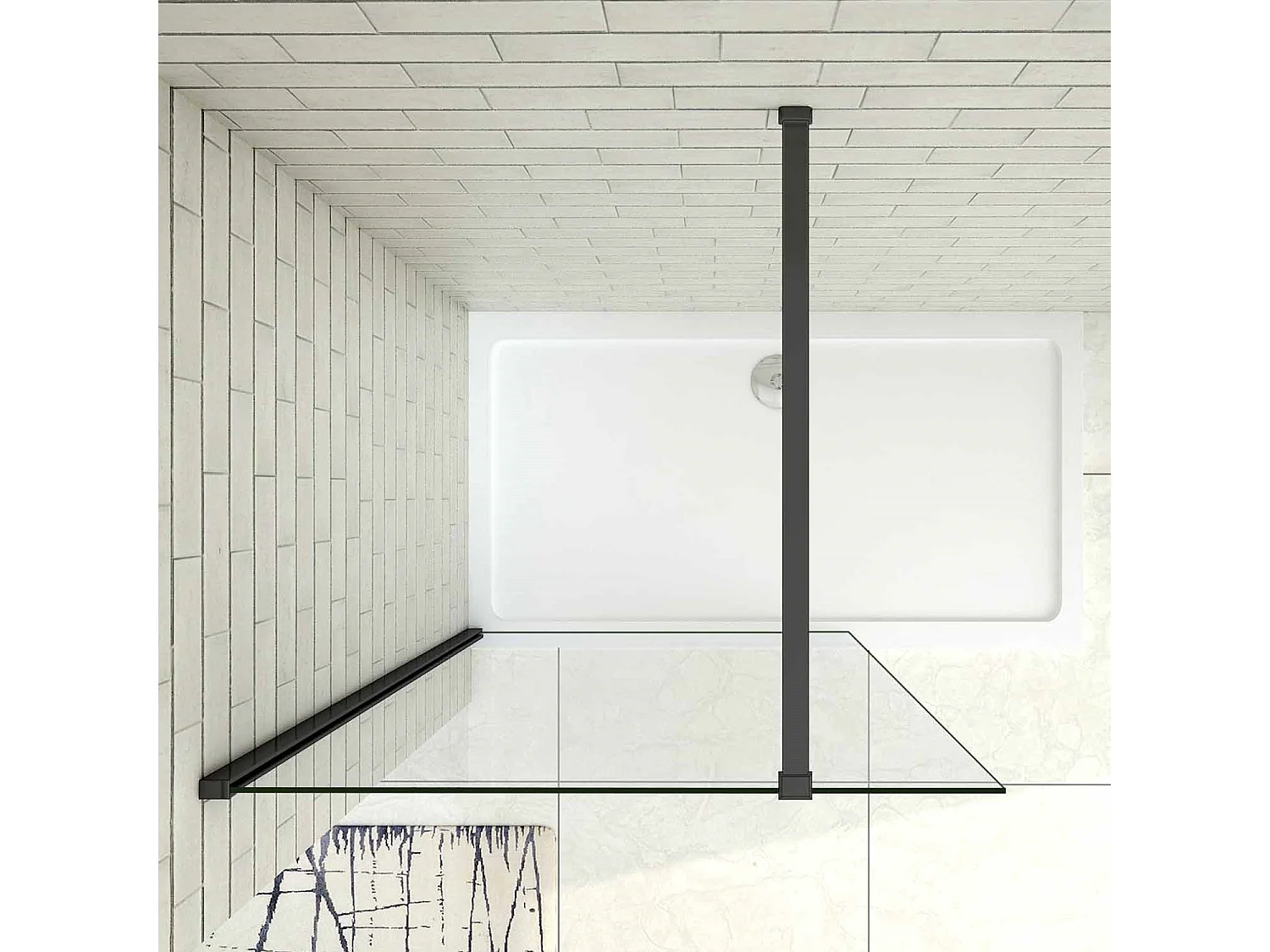 80x200cm Schwarzrahmen Walk in Duschkabine Duschwand +N Form 140cm Stabilisator 8mm NANO ESG-Glas Duschabtrennung Duschtrennwand