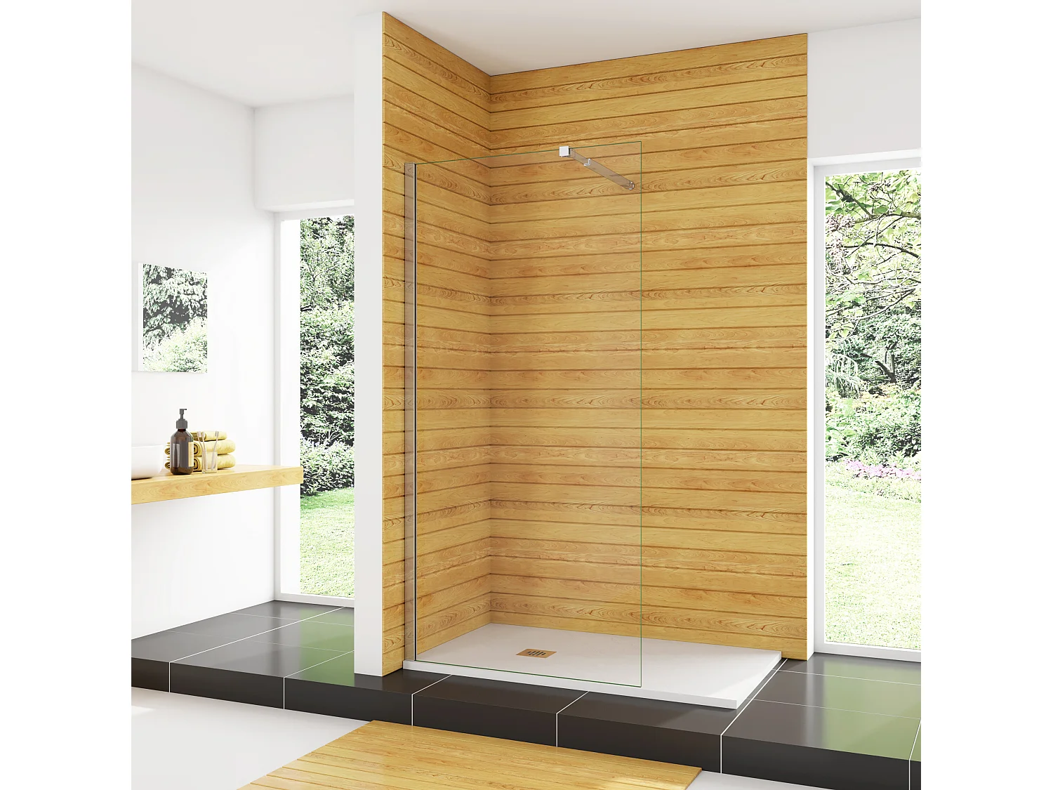 90x200cm+73-120cm Stabilisator 10mm Nano Sicherheitsglas Walk in Duschwand Duschabtrennung Höhe 200cm