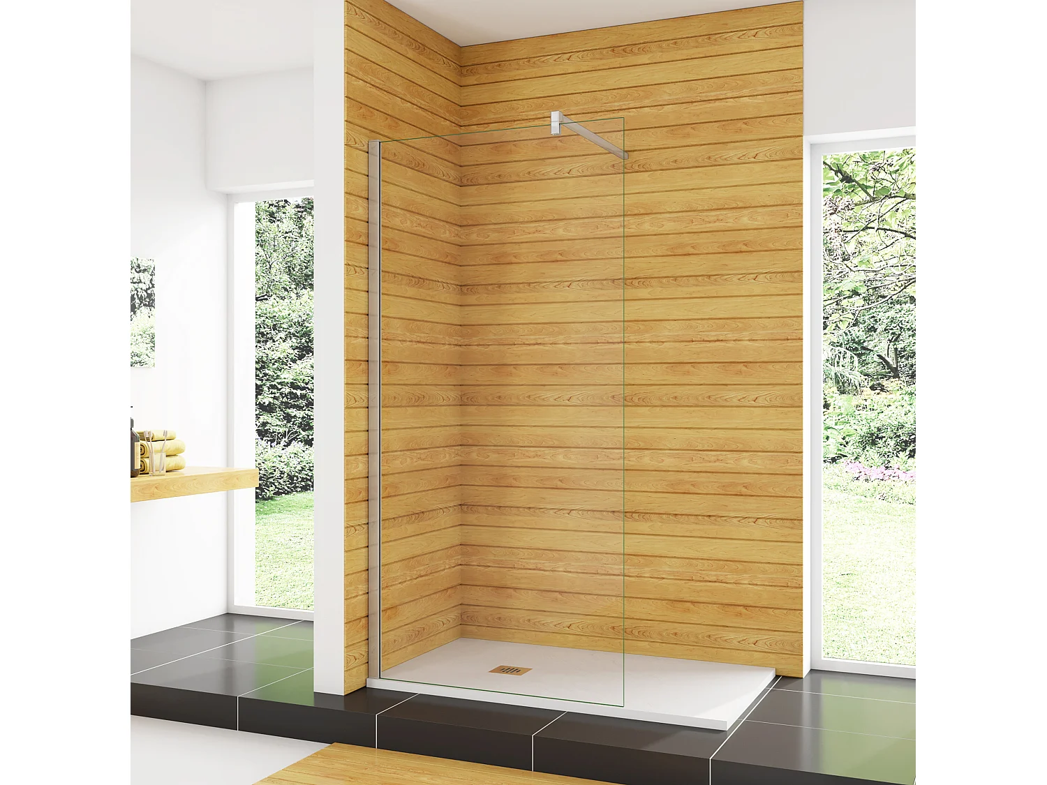 80x200cm+F Form: 90cm Stabilisator 10mm Nano Sicherheitsglas Walk in Duschwand Duschabtrennung Höhe 200cm