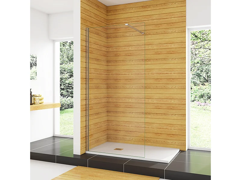 110x200cm+N Form: 90cm Stabilisator 8mm Nano Sicherheitsglas Walk in Duschwand Duschabtrennung Höhe 200cm