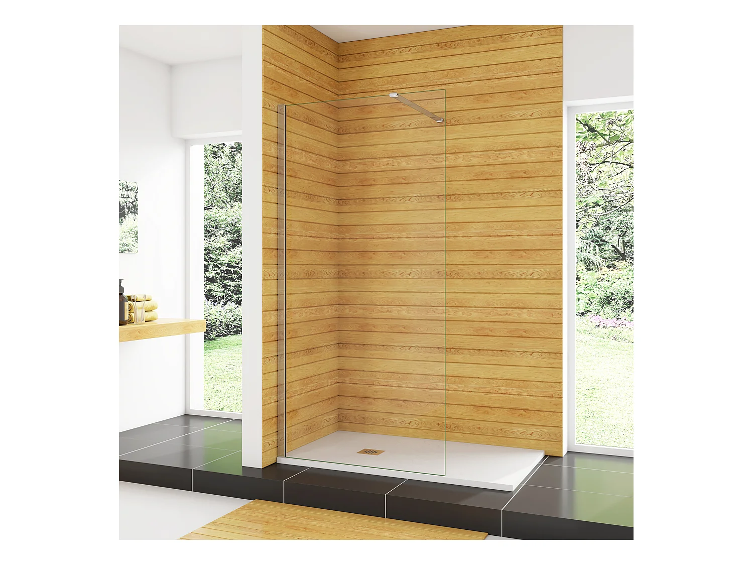 70x200cm+N Form: 90cm Stabilisator 8mm Nano Sicherheitsglas Walk in Duschwand Duschabtrennung Höhe 200cm