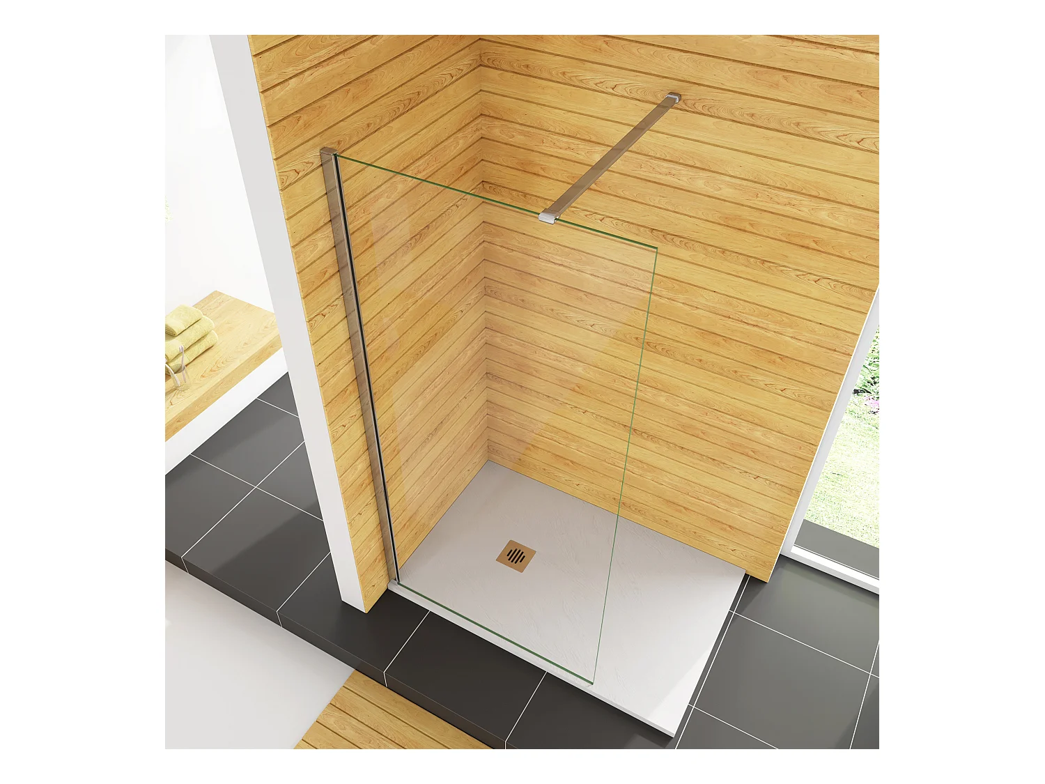 70x200cm+N Form: 90cm Stabilisator 8mm Nano Sicherheitsglas Walk in Duschwand Duschabtrennung Höhe 200cm
