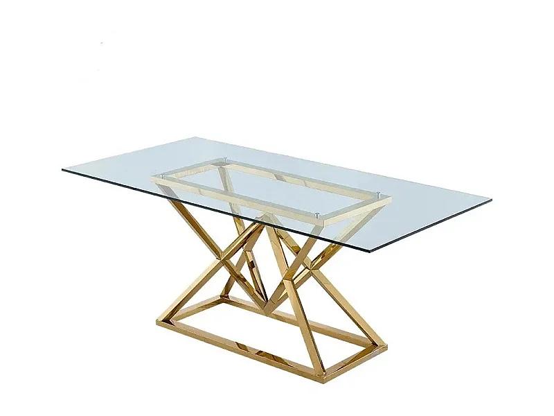 Table à manger PYRAMIDE plateau en verre et structure en Gold pour 4 à 8 personnes