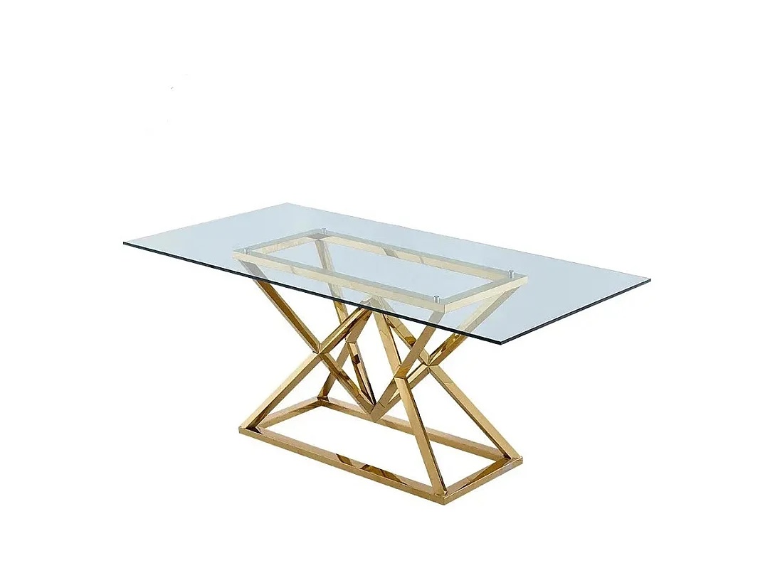 Table à manger PYRAMIDE plateau en verre et structure en Gold pour 4 à 8 personnes