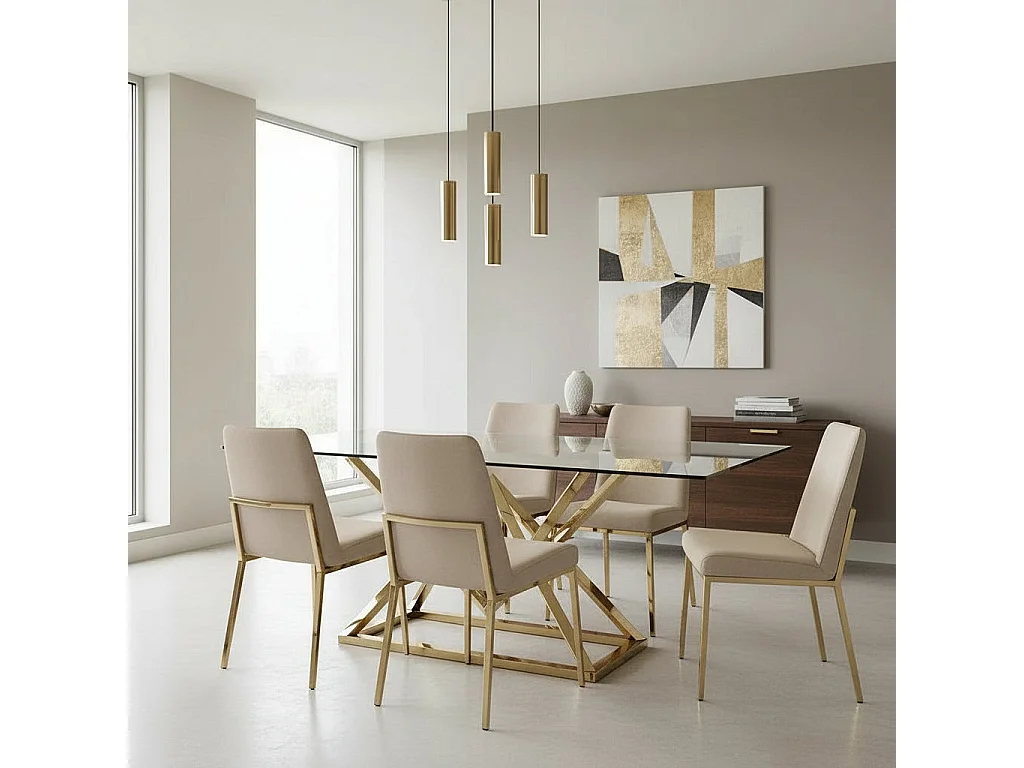 Table à Manger Rectangulaire Verre Transparent & Structure Gold – 180×90 cm – PYRAMIDE