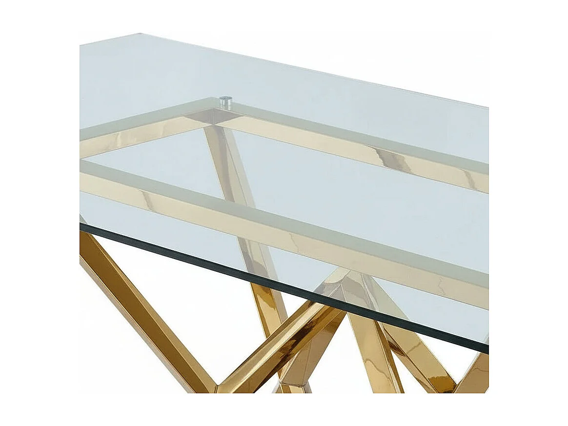 Table à Manger Rectangulaire Verre Transparent & Structure Gold – 180×90 cm – PYRAMIDE