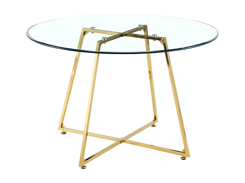 Table à manger ronde 4 personnes HELOISE Gold rose verre trempé D120 cm