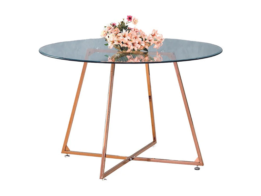 Table à manger ronde 4 personnes HELOISE Gold rose verre trempé D120 cm