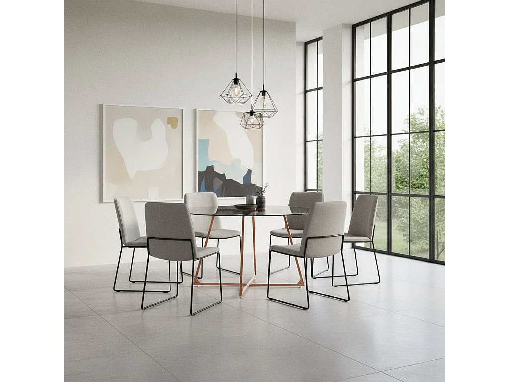 Table à Manger Ronde Verre Transparent - Pied Rose Gold – D120×75 cm – HELOISE