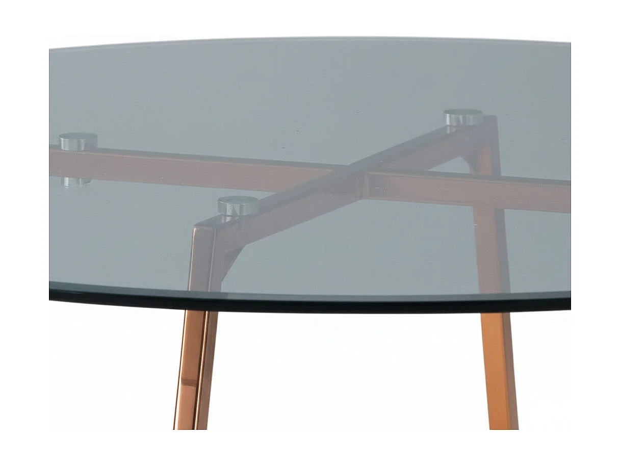 Table à Manger Ronde Verre Transparent - Pied Rose Gold – D120×75 cm – HELOISE