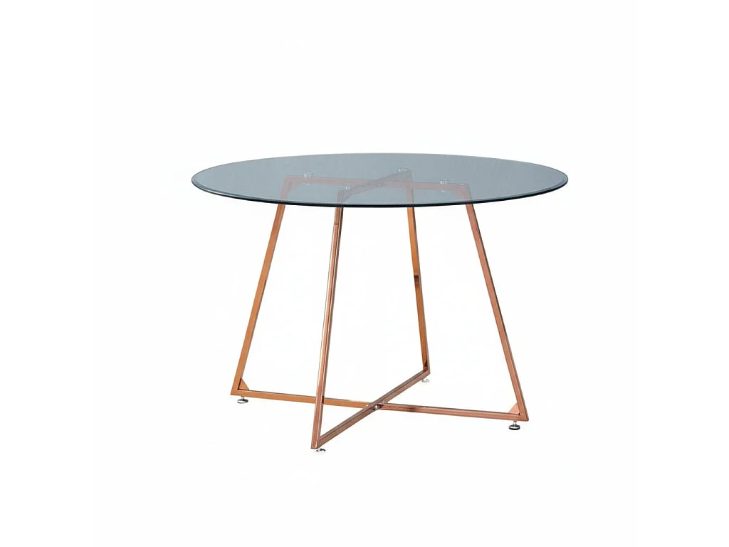 Table à Manger Ronde Verre Transparent - Pied Rose Gold – D120×75 cm – HELOISE