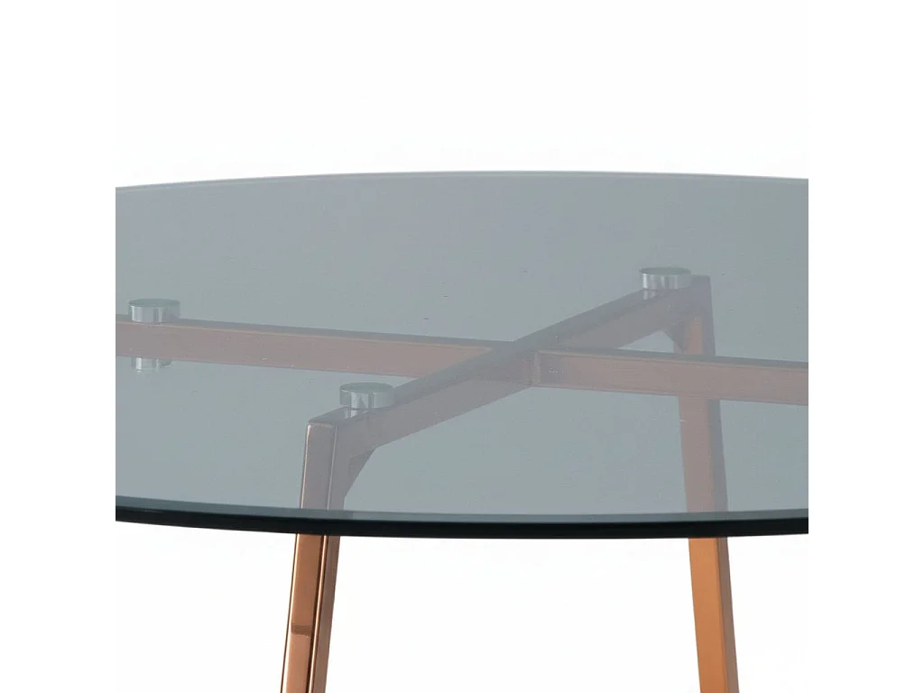 Table à Manger Ronde Verre Transparent - Pied Rose Gold – D120×75 cm – HELOISE