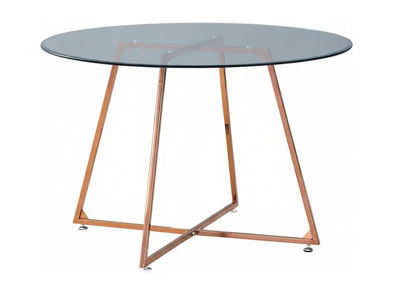 Table à Manger Ronde Verre Transparent - Pied Rose Gold – D120×75 cm – HELOISE