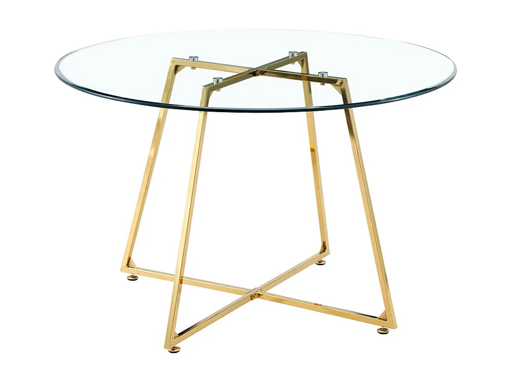 Table à manger ronde 4 personnes HELOISE Gold et plateau en verre D120 cm