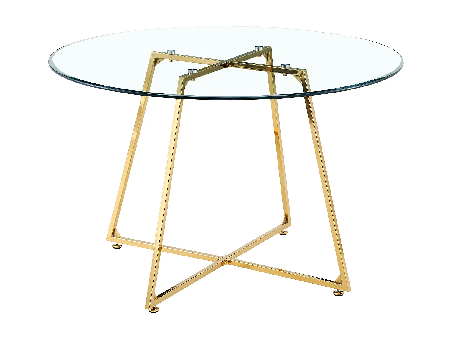 Table à manger ronde 4 personnes HELOISE Gold et plateau en verre D120 cm