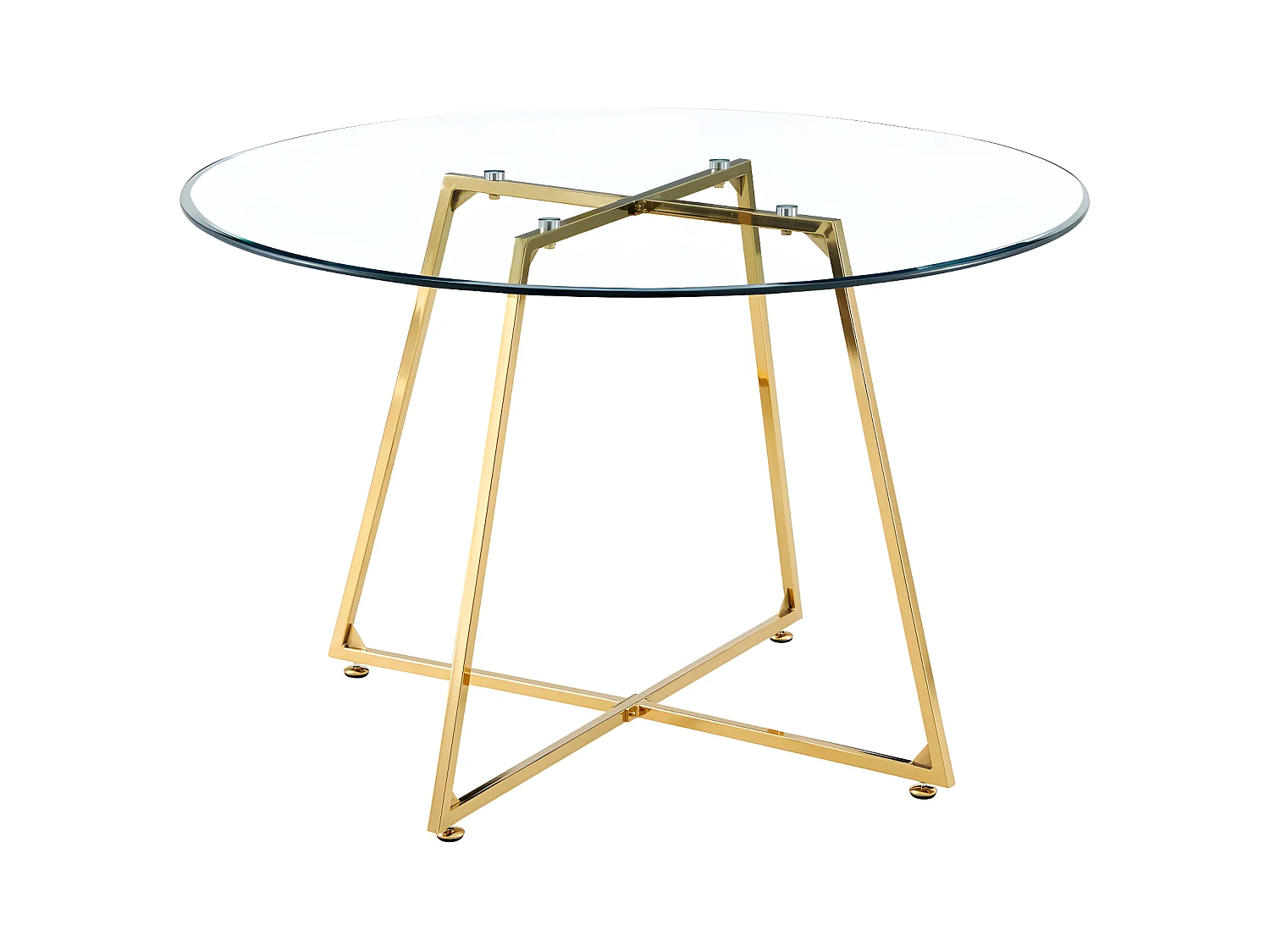 Table à manger ronde 4 personnes HELOISE Gold et plateau en verre D120 cm