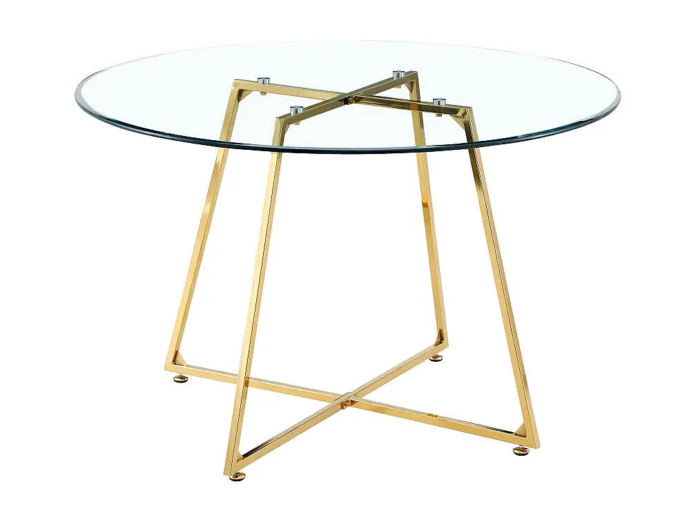 Table à Manger Ronde Verre Transparent Pieds Métal Doré 120x75cm - HELOISE