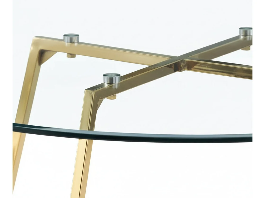 Table à Manger Ronde Verre Transparent Pieds Métal Doré 120x75cm - HELOISE