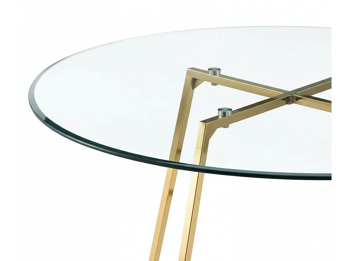 Table à Manger Ronde Verre Transparent Pieds Métal Doré 120x75cm - HELOISE