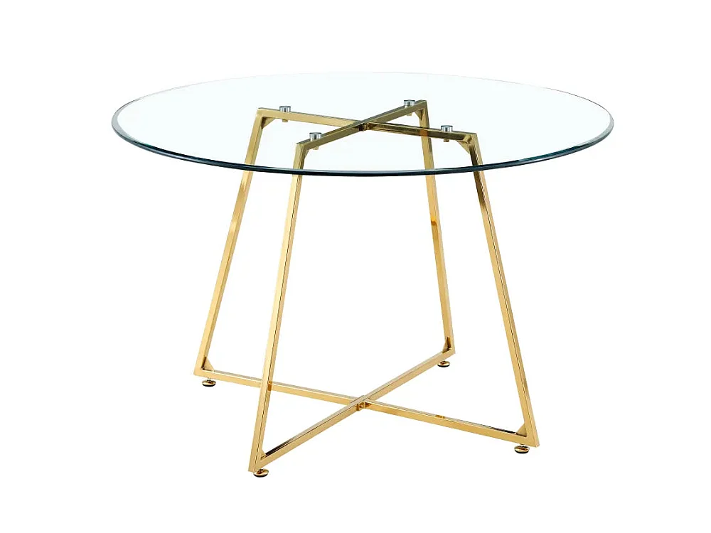 Table à Manger Ronde Verre Transparent Pieds Métal Doré 120x75cm - HELOISE