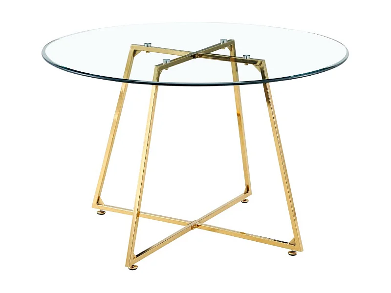 Table à manger ronde 4 personnes HELOISE Gold et plateau en verre D120 cm - Transparent